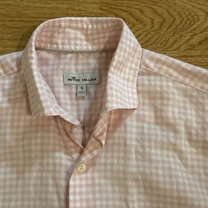 Peter Millar Shirt Men's Medium Pink/White Check Plaid Long Sleeve Preppy